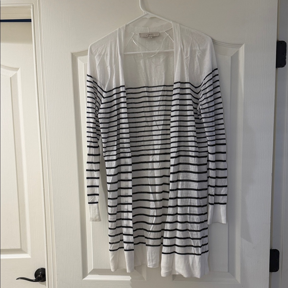 Loft long thin striped cardigan size small GUC